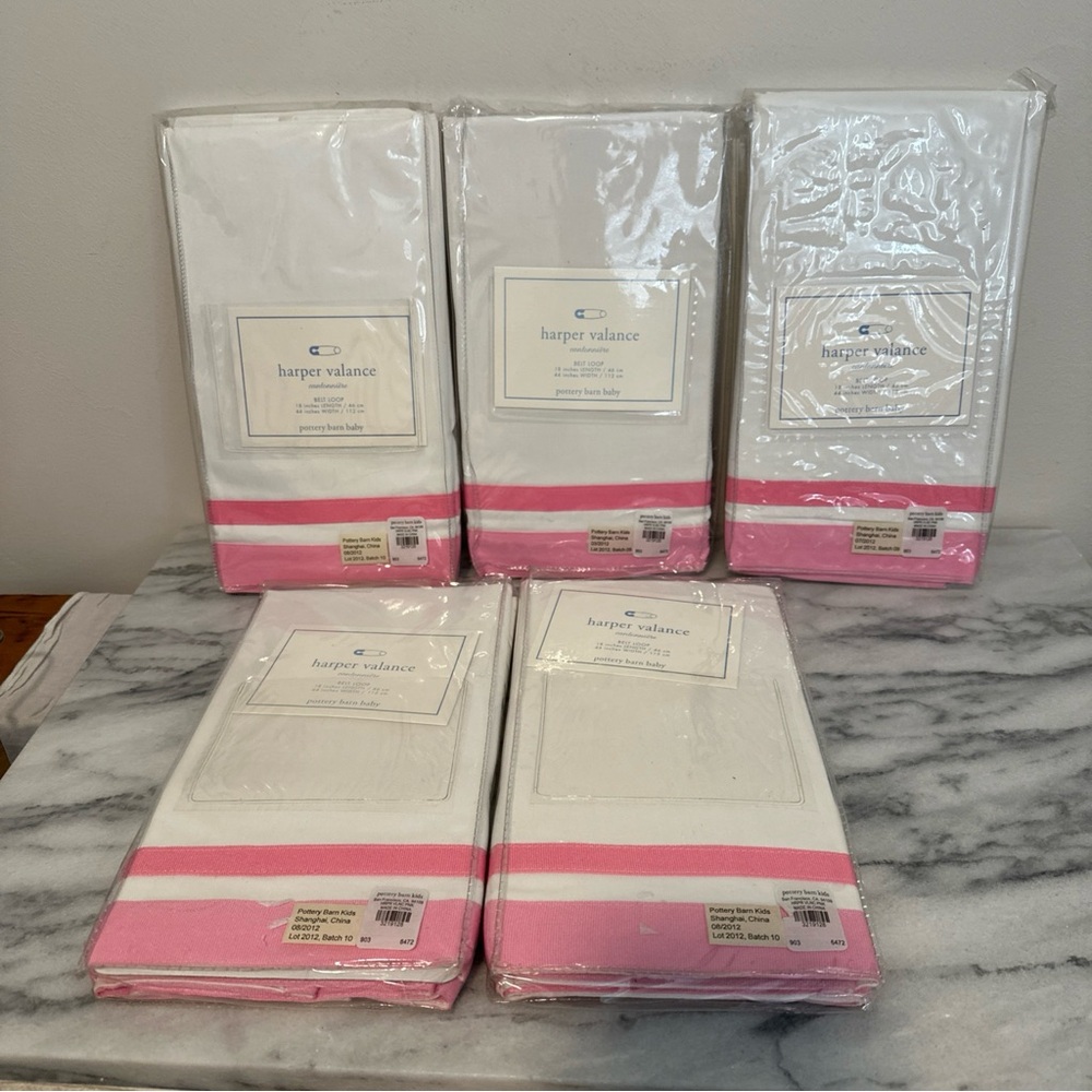 Pottery Barn Baby Harper Valance in White and pink lot of 5 NIP NEW